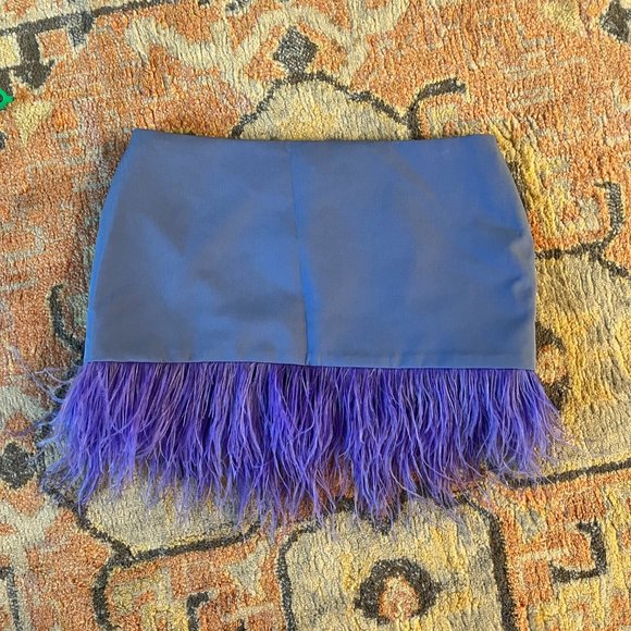 NWT - Danielle Guizio Feather Trimmed Mini Skirt - Periwinkle Blue - Small - Picture 2 of 8